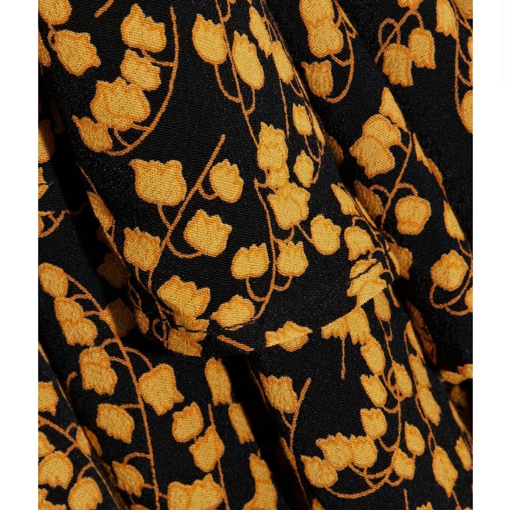 Ganni Dexter Goldstone Black and Gold Floral Midi Wrap Dress with Flared Skirt - Picture 9 of 9